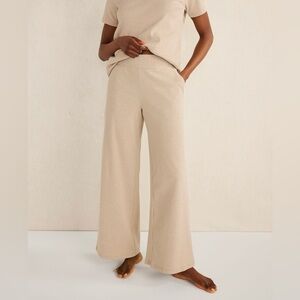 Haven Well Within Organic Cotton Wide-Leg Ribbed Knit Pants in Khaki Medium